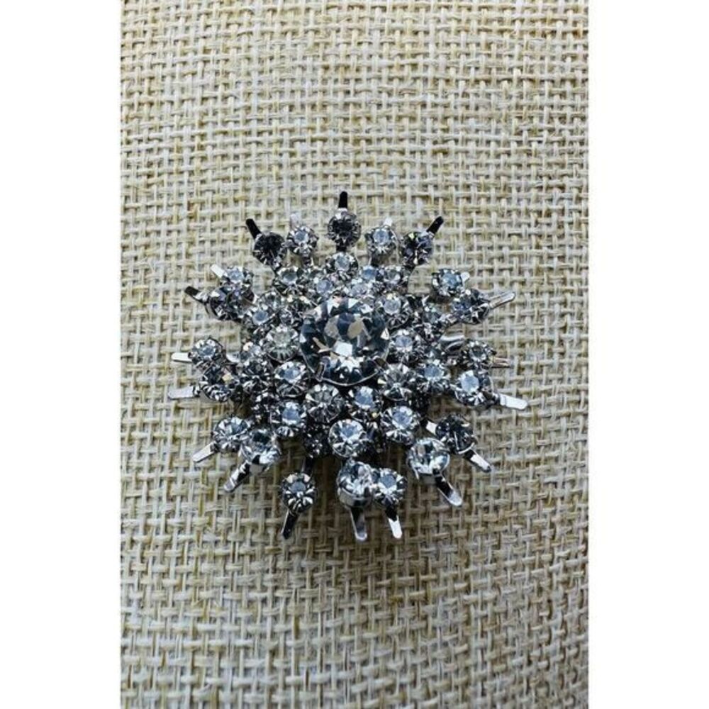 VTG Faceted‎ Rhinestone Brooch Pin Statement Silver Tone Star Burst Atomic Style - Picture 5 of 12